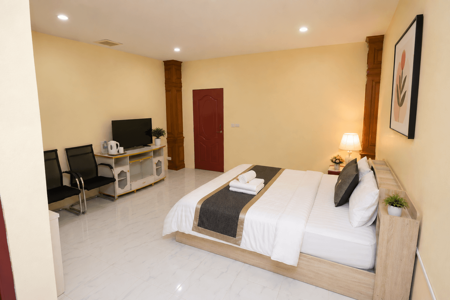 Spacious guest room at The Crown Hotel