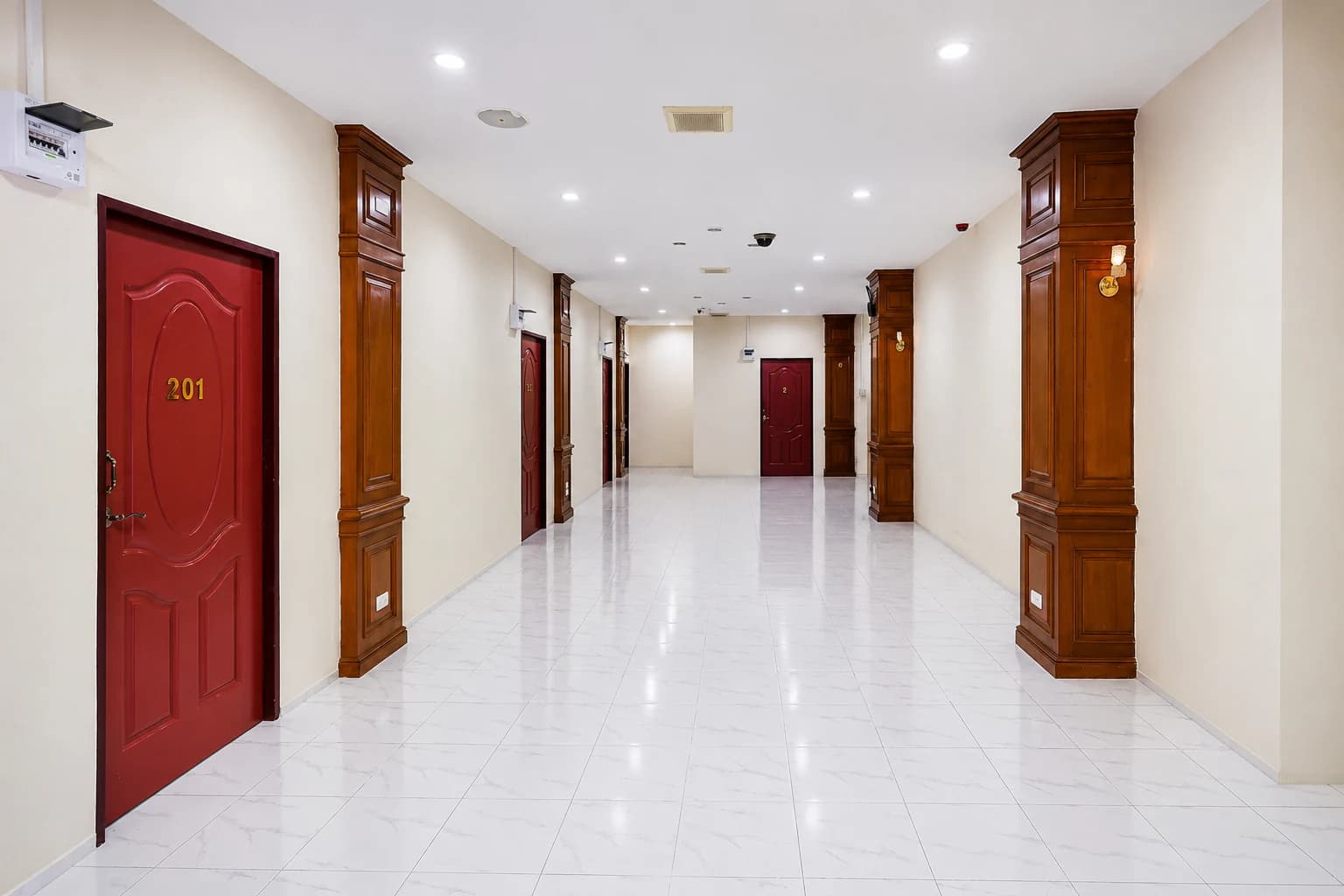 Guest room corridor at The Crown Hotel